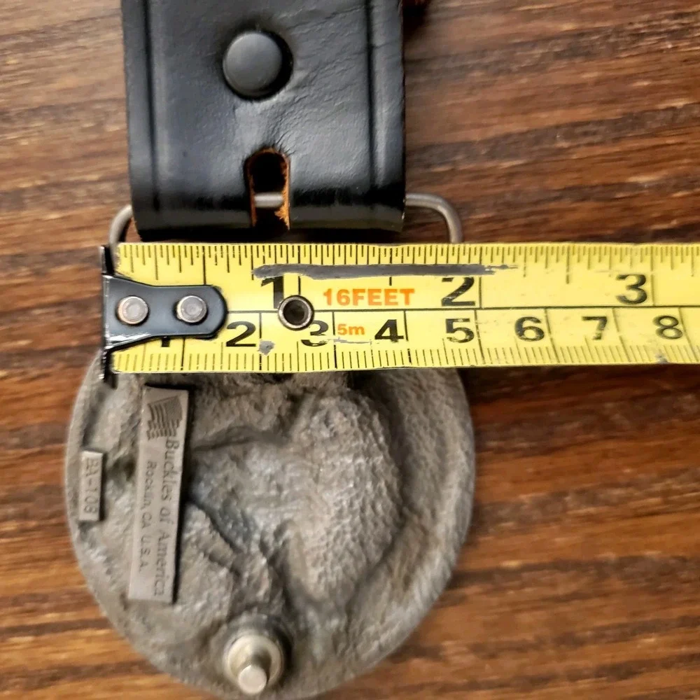 Vintage Buckles of America Longhorn Skull Western Belt Buckle & Leather Belt USA
